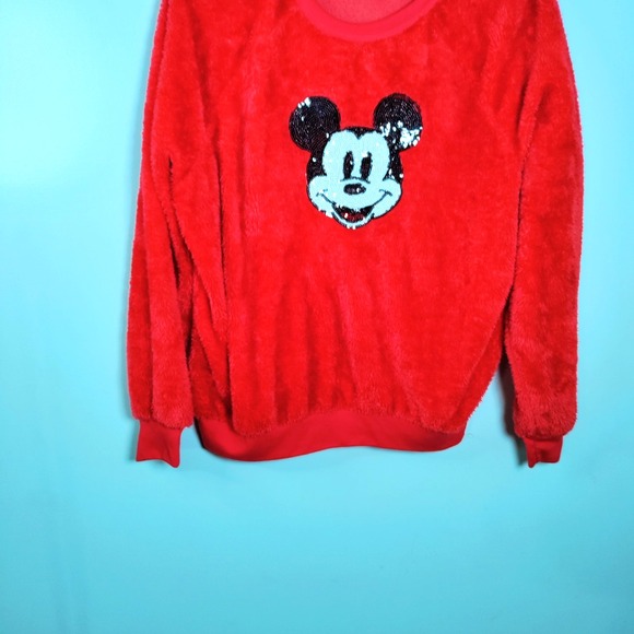 Disney Mickey Mouse Modern Lux Jerry Leigh Plush Sequin Red Sweater L Nostalgic - Picture 5 of 14